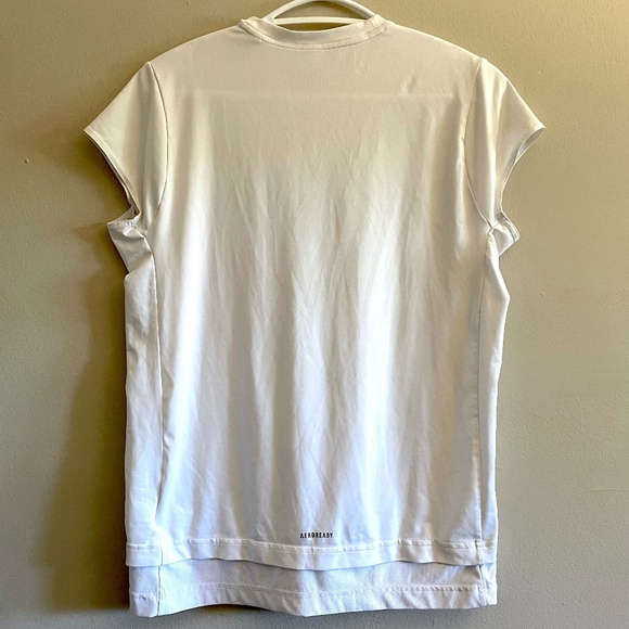 Adidas White & Blue Cap Sleeve Athletic Tee – Size Medium Junior GUC *Flaw - Picture 6 of 7